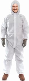 Hazmat Suits Disposable Coveralls 4X-Large. Pack of 30 White Protective Suits with Attached Hood; Zipper Front. 60 gsm Microporous Paint Suit; Protect