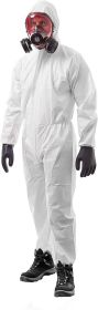 Hazmat Suits Disposable Coveralls Medium. Pack of 30 White Protective Suits with Attached Hood; Zipper Front. 60 gsm Microporous Paint Suit; Protectiv