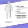 Hazmat Suits Disposable Coveralls Medium. Pack of 30 White Protective Suits with Attached Hood; Zipper Front. 60 gsm Microporous Paint Suit; Protectiv