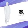 Hazmat Suits Disposable Coveralls Medium. Pack of 30 White Protective Suits with Attached Hood; Zipper Front. 60 gsm Microporous Paint Suit; Protectiv