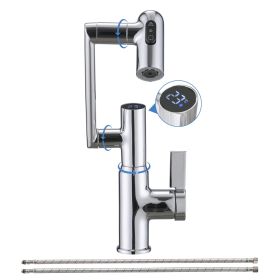 Faucet for Bathroom Sink; Bathroom Faucet with 1080° Rotary Faucet; 1 Hole; with Spray Dual Function; Temperature Display; ; Hot and Cold Dual Control (Color: CHROME)