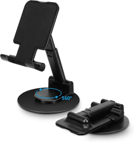 360°Rotating Cell Phone Holder for Desk, Fully Foldable Phone Stand,Angle & Height Adjustable DeskPhone Stand, for Office & Kitchen (Color: black)