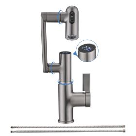 Faucet for Bathroom Sink; Bathroom Faucet with 1080° Rotary Faucet; 1 Hole; with Spray Dual Function; Temperature Display; ; Hot and Cold Dual Control (Color: GUN GREY)